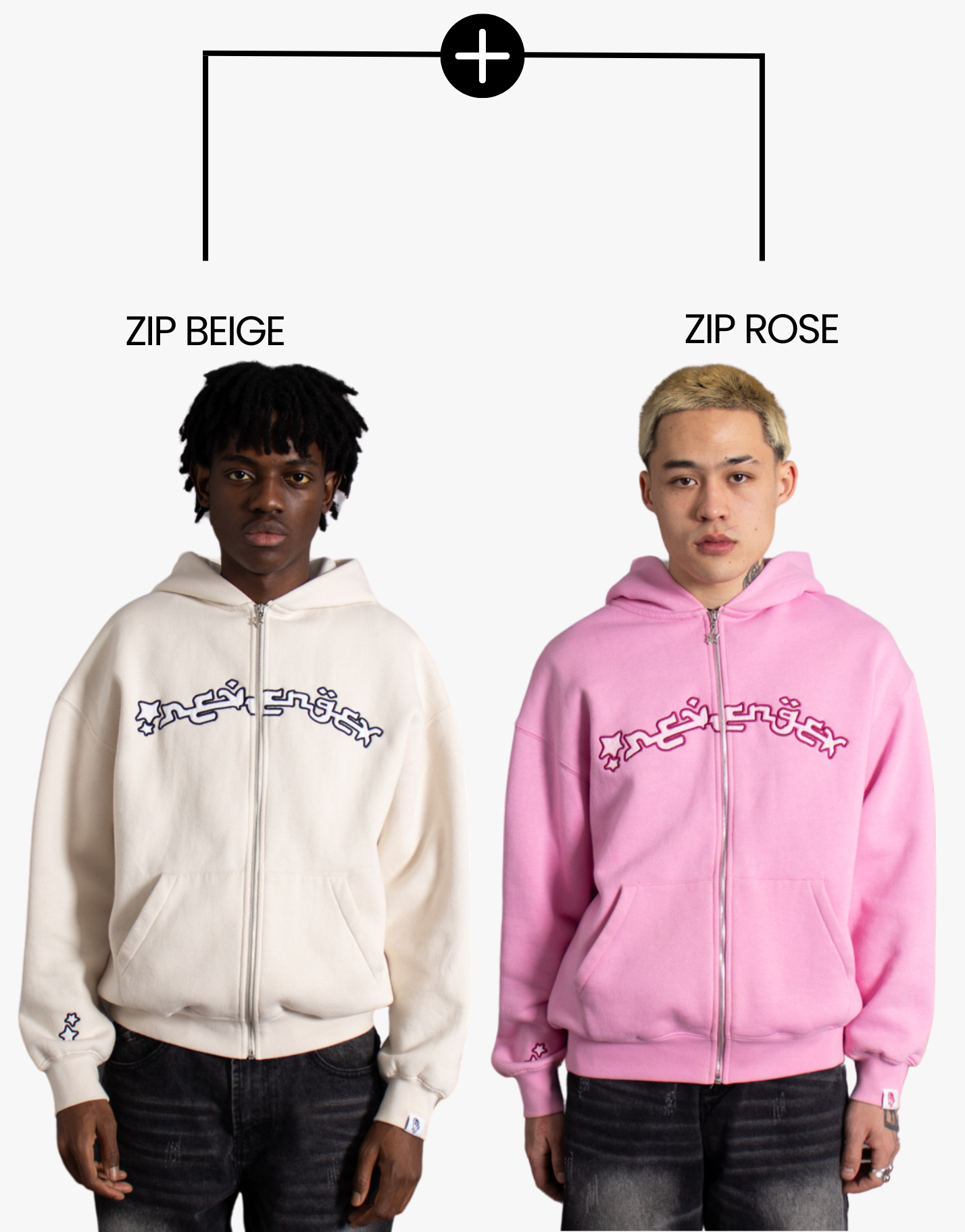 SWEAT ZIP BEIGE + SWEAT ZIP ROSE