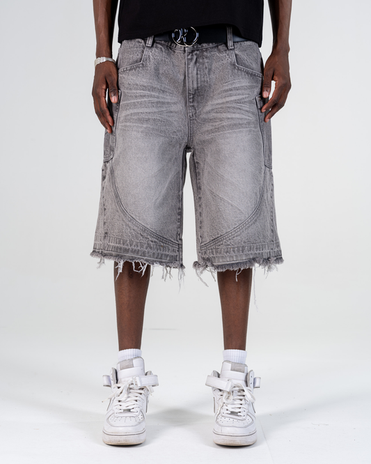 RIPPED BAGGY JORTS [GREY]