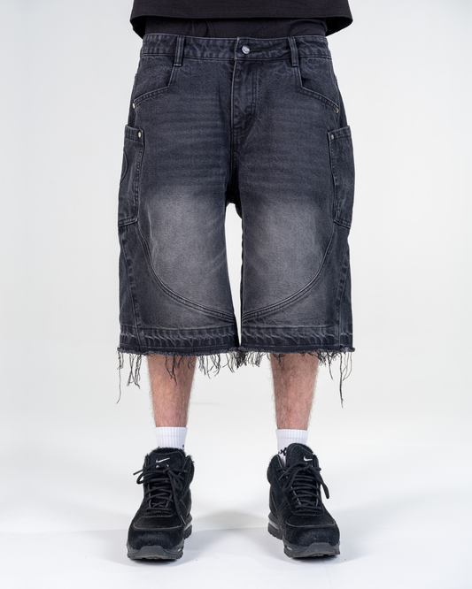 RIPPED BAGGY JORTS [BLACK]