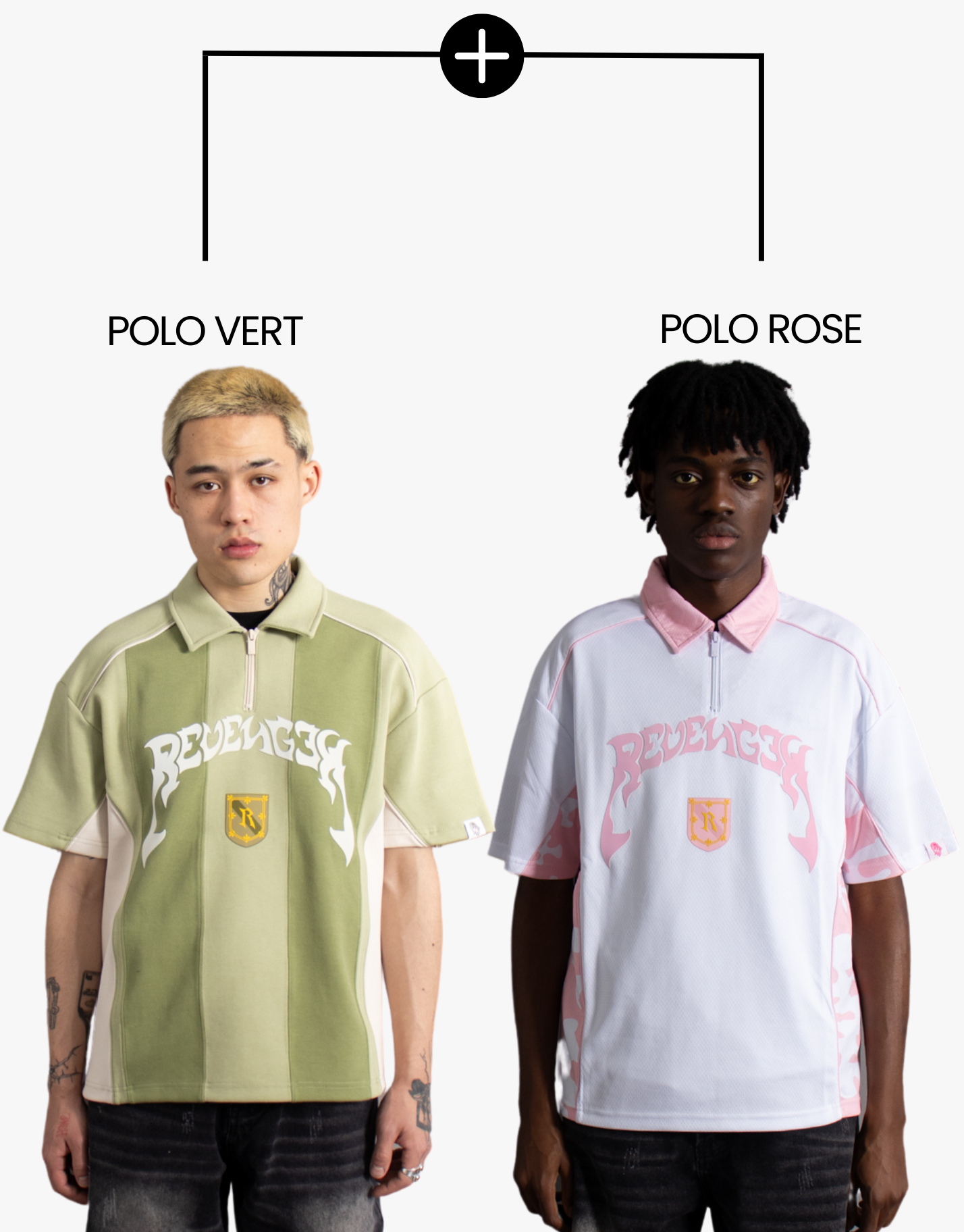 POLO PATCHWORK VERT + POLO EN MAILLE ROSE