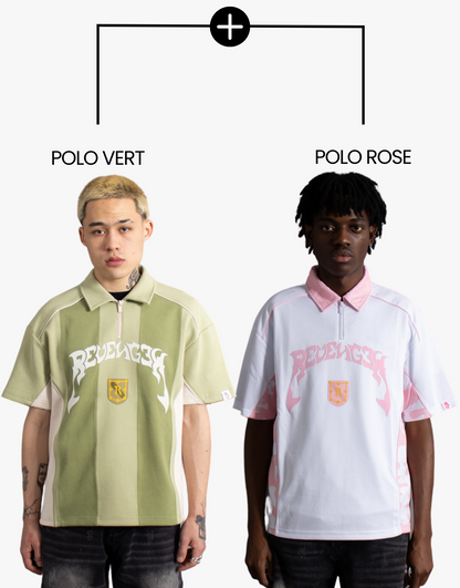 POLO PATCHWORK VERT + POLO EN MAILLE ROSE