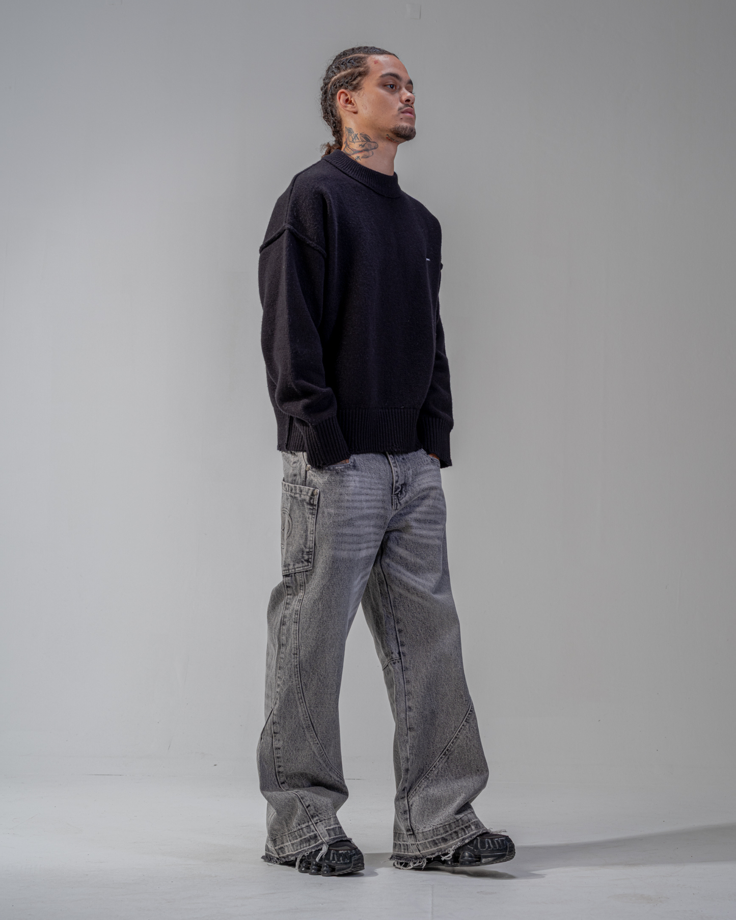 BAGGY FLARE JEANS [GREY]