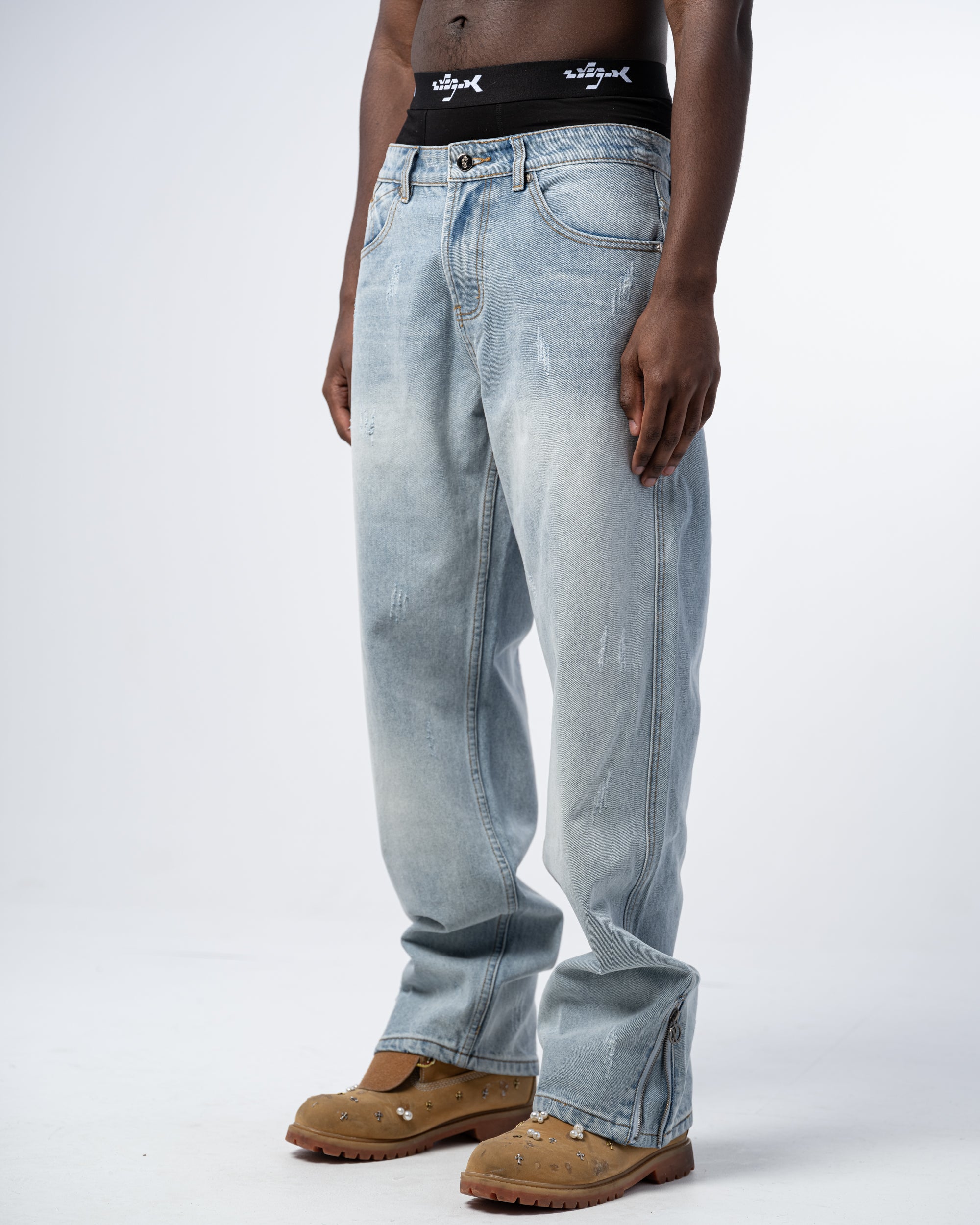 JEANS FLARE FIT CON CREMALLERA [AZUL]