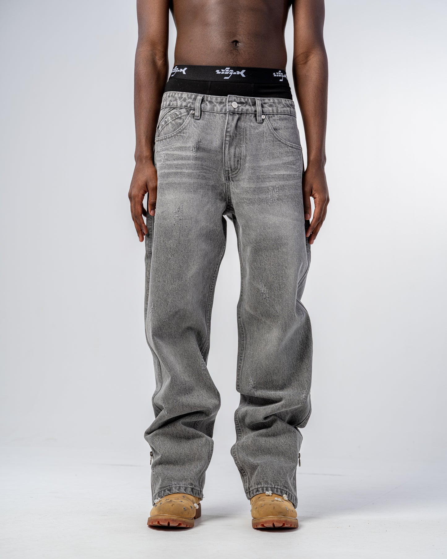 FLARE FIT ZIPPED JEAN [GRAY]